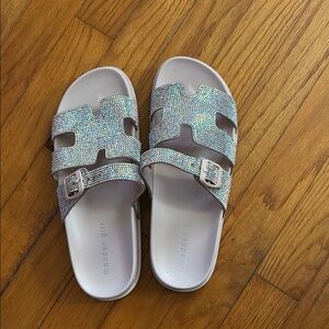 Silver Madden Girl Rhinestone Slide Sandals